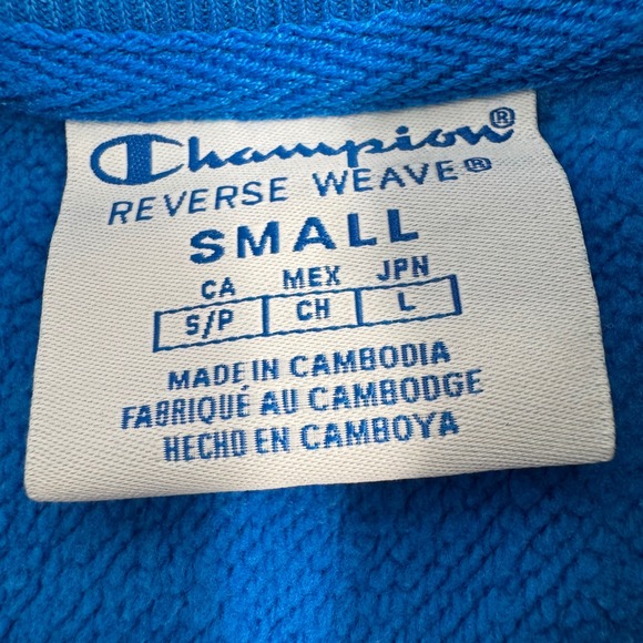 Champion Reverse Weave All Over Print Logo Crewneck Sweatshirt Blue Mens Small - Picture 6 of 9